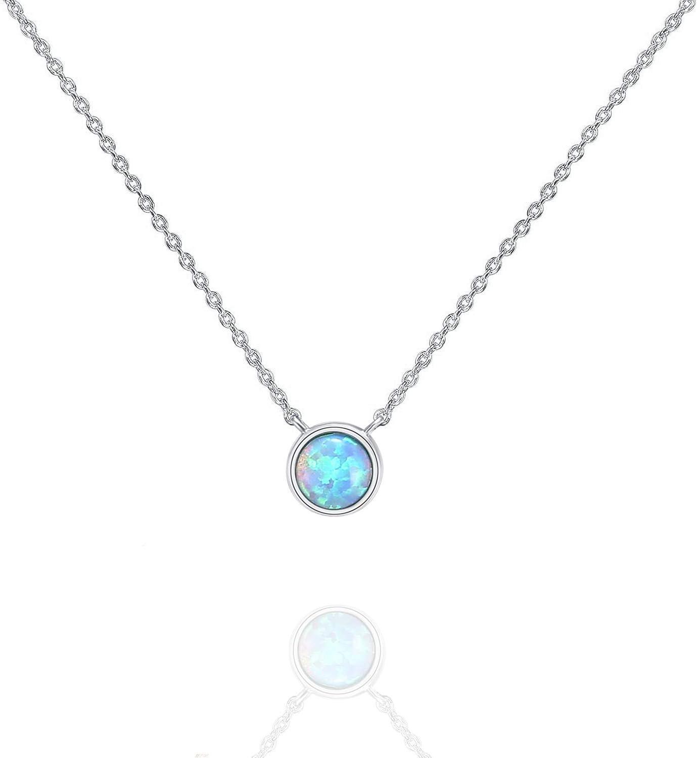 KDTONG 14K Gold Plated Opal Pendant Necklaces for Women | Created Opal Cubic Zirconia Dainty Necklace | Butterfly Round Triangle Antler Bar Pendants