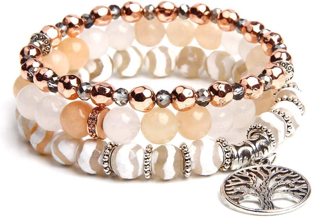 Beaded Bracelets for Women, Healing Stone Crystal Bracelets Tree of Life Bracelet Yoga Stretch Chakra Bracelet Set Jewelry Gifts