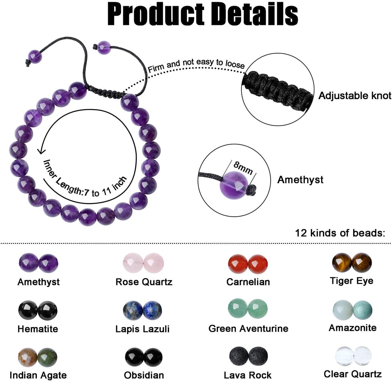 Crystal Bracelets for Woman Men Natural Adjustable Stone Bracelet 8 mm Beaded Bracelets for Women Men