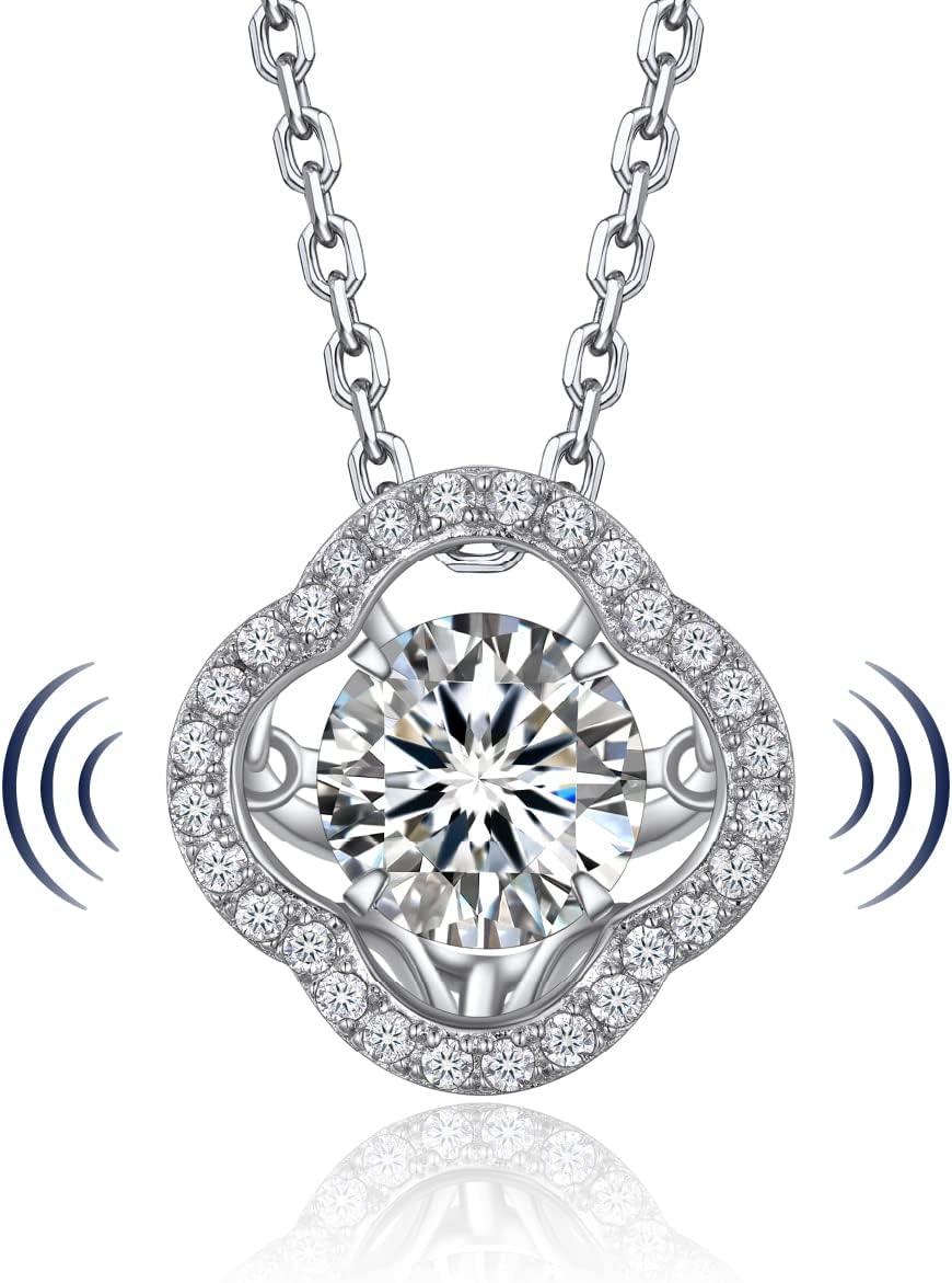 Heart Necklace for Women, Sparkling Gift for Her, 1Carat Moissanite Heart Pendent for Her, 925 Sterling Silver Dance Necklace for Anniversary Christmas Valentines