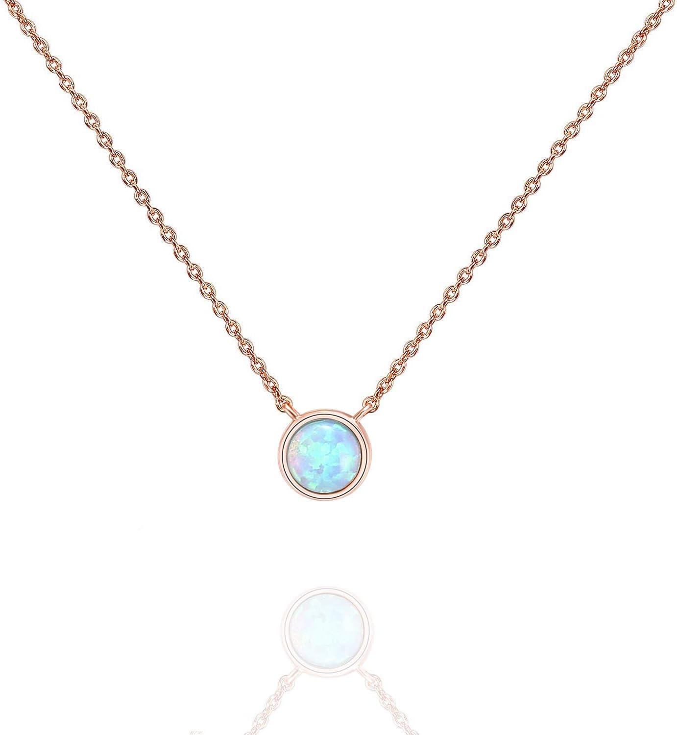 KDTONG 14K Gold Plated Opal Pendant Necklaces for Women | Created Opal Cubic Zirconia Dainty Necklace | Butterfly Round Triangle Antler Bar Pendants