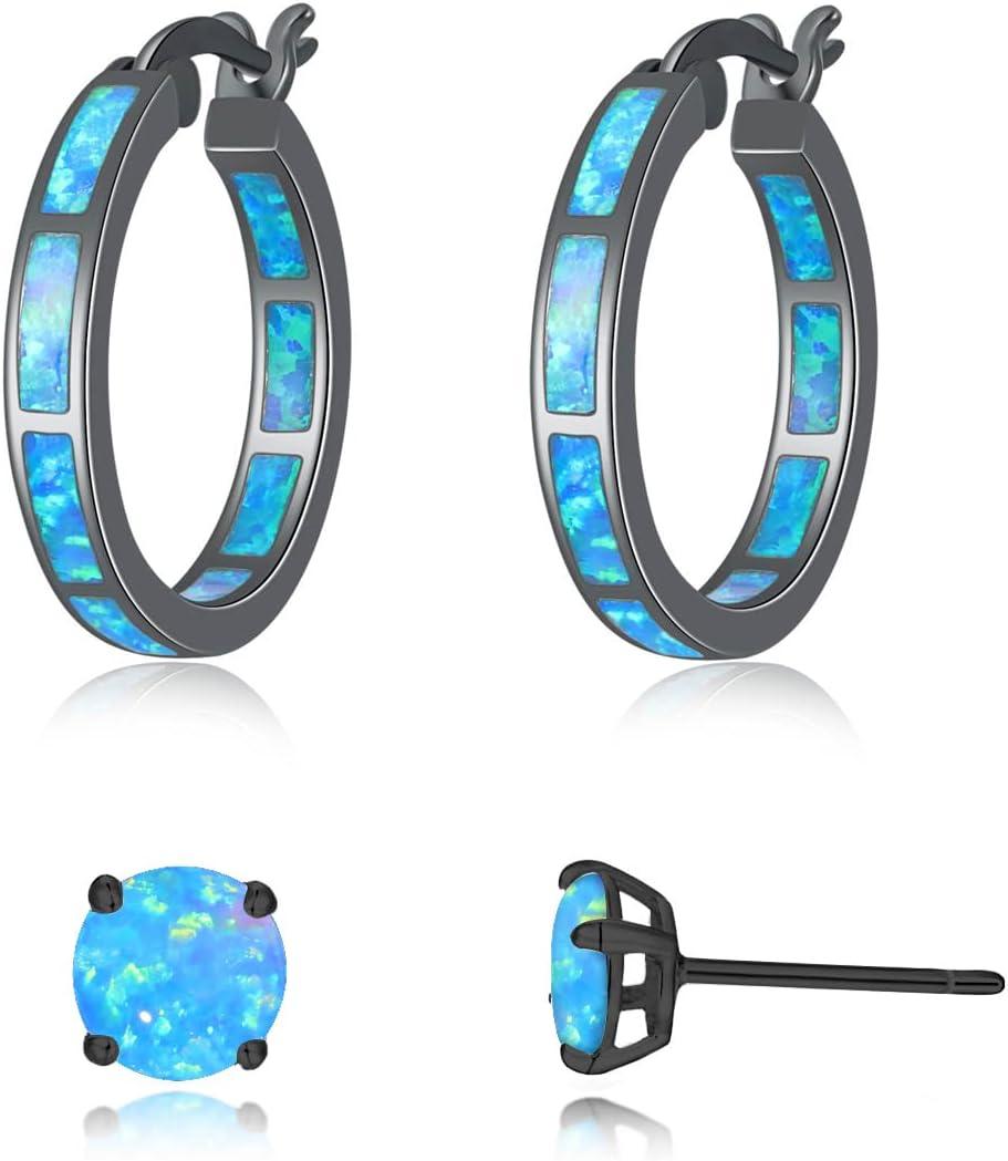 KDTONG Sterling Silver/Rose Gold/Yellow Gold Plated Hoop Earrings 20mm,Multicolor Opal Small Hoop Earrings for Women Girls Hypoallergenic Jewelry for Sensitive Ears Gemstone Earrings