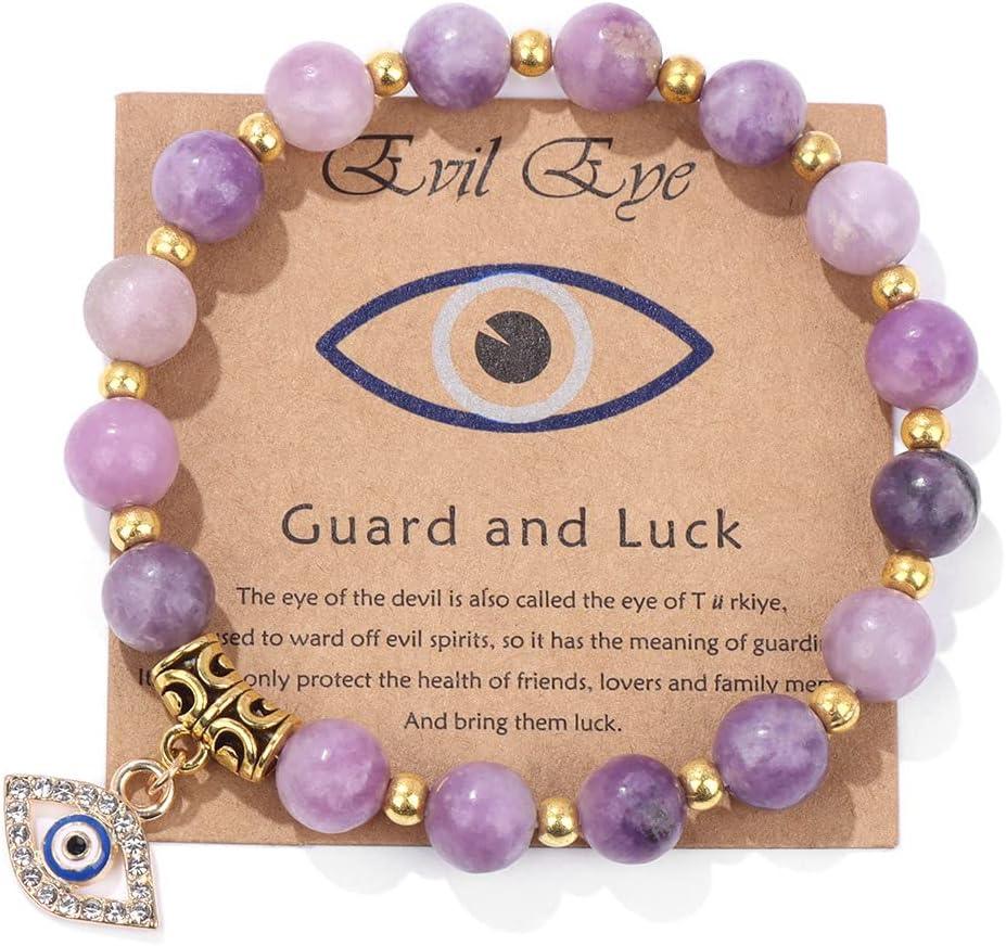 KDTONG Evil Eye Bracelet for Women Men Natural Stone Beads Handmade Bracelet Inspirational Bracelet with Gift Message Card Kabbalah Protection Good Luck Jewelry Gift