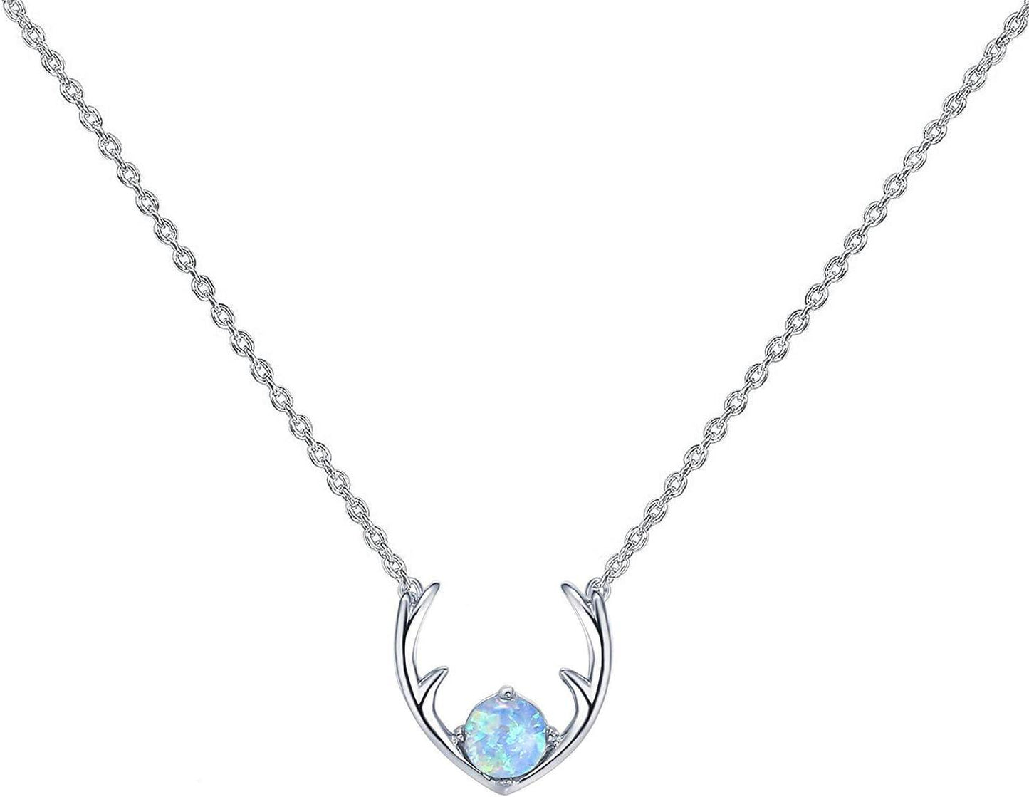 KDTONG 14K Gold Plated Opal Pendant Necklaces for Women | Created Opal Cubic Zirconia Dainty Necklace | Butterfly Round Triangle Antler Bar Pendants