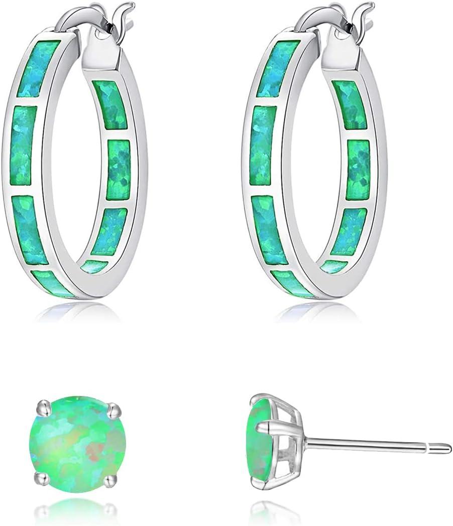 KDTONG Sterling Silver/Rose Gold/Yellow Gold Plated Hoop Earrings 20mm,Multicolor Opal Small Hoop Earrings for Women Girls Hypoallergenic Jewelry for Sensitive Ears Gemstone Earrings