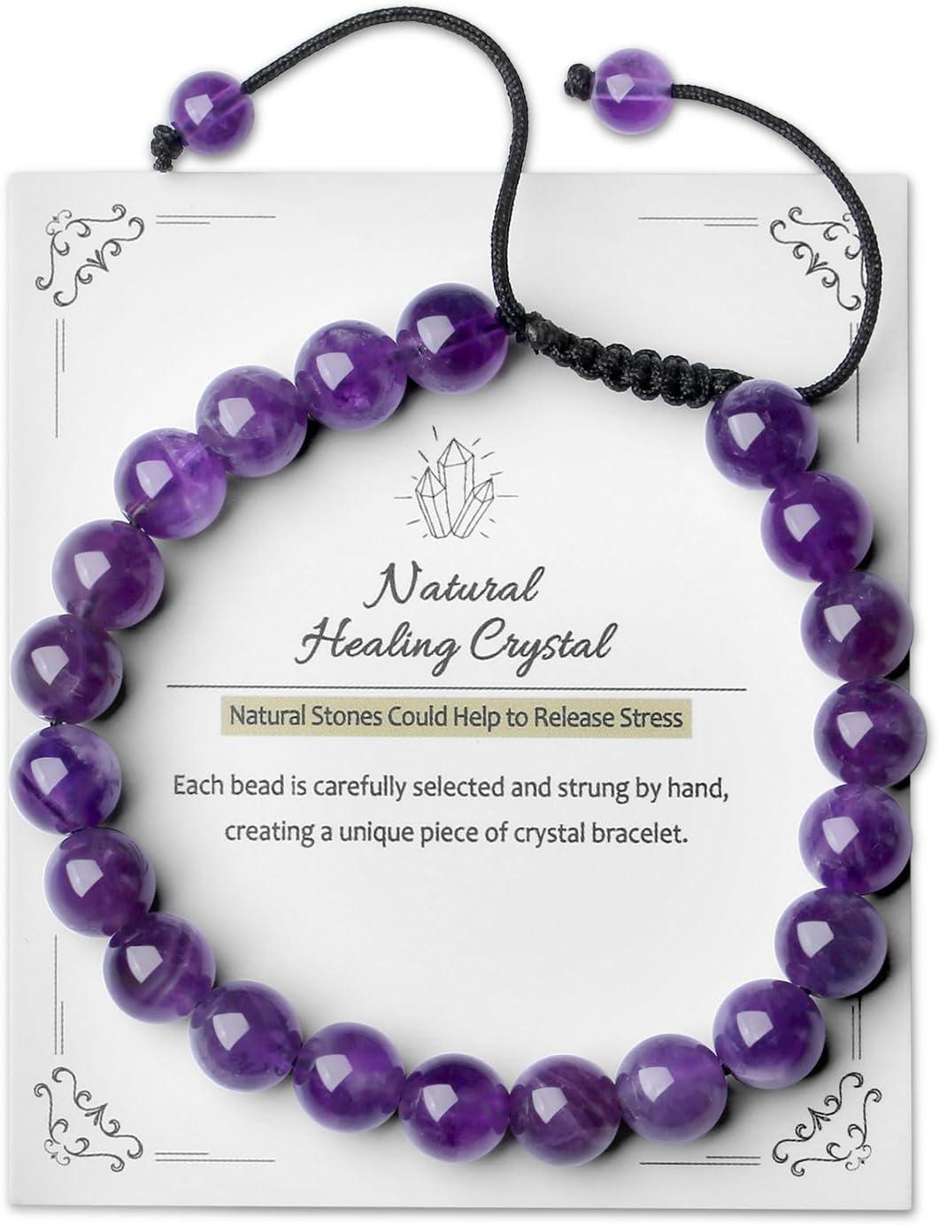 Crystal Bracelets for Woman Men Natural Adjustable Stone Bracelet 8 mm Beaded Bracelets for Women Men