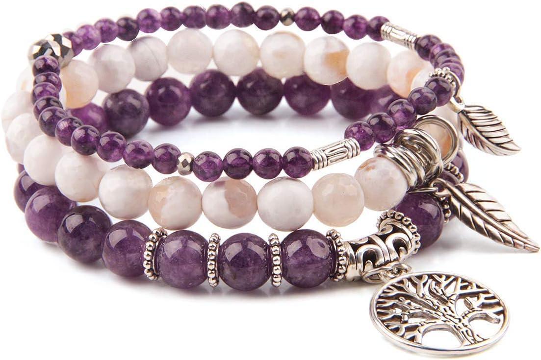 Beaded Bracelets for Women, Healing Stone Crystal Bracelets Tree of Life Bracelet Yoga Stretch Chakra Bracelet Set Jewelry Gifts