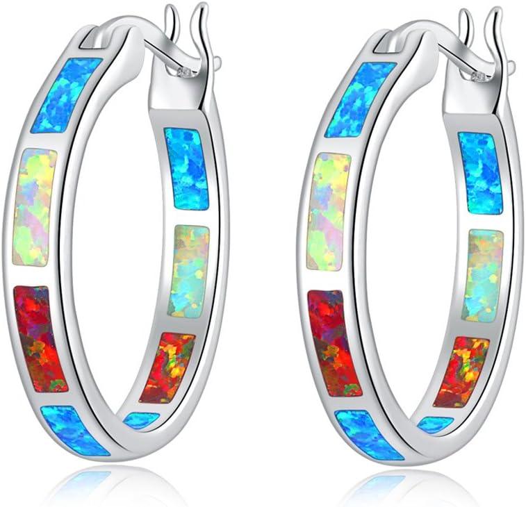 KDTONG Sterling Silver/Rose Gold/Yellow Gold Plated Hoop Earrings 20mm,Multicolor Opal Small Hoop Earrings for Women Girls Hypoallergenic Jewelry for Sensitive Ears Gemstone Earrings