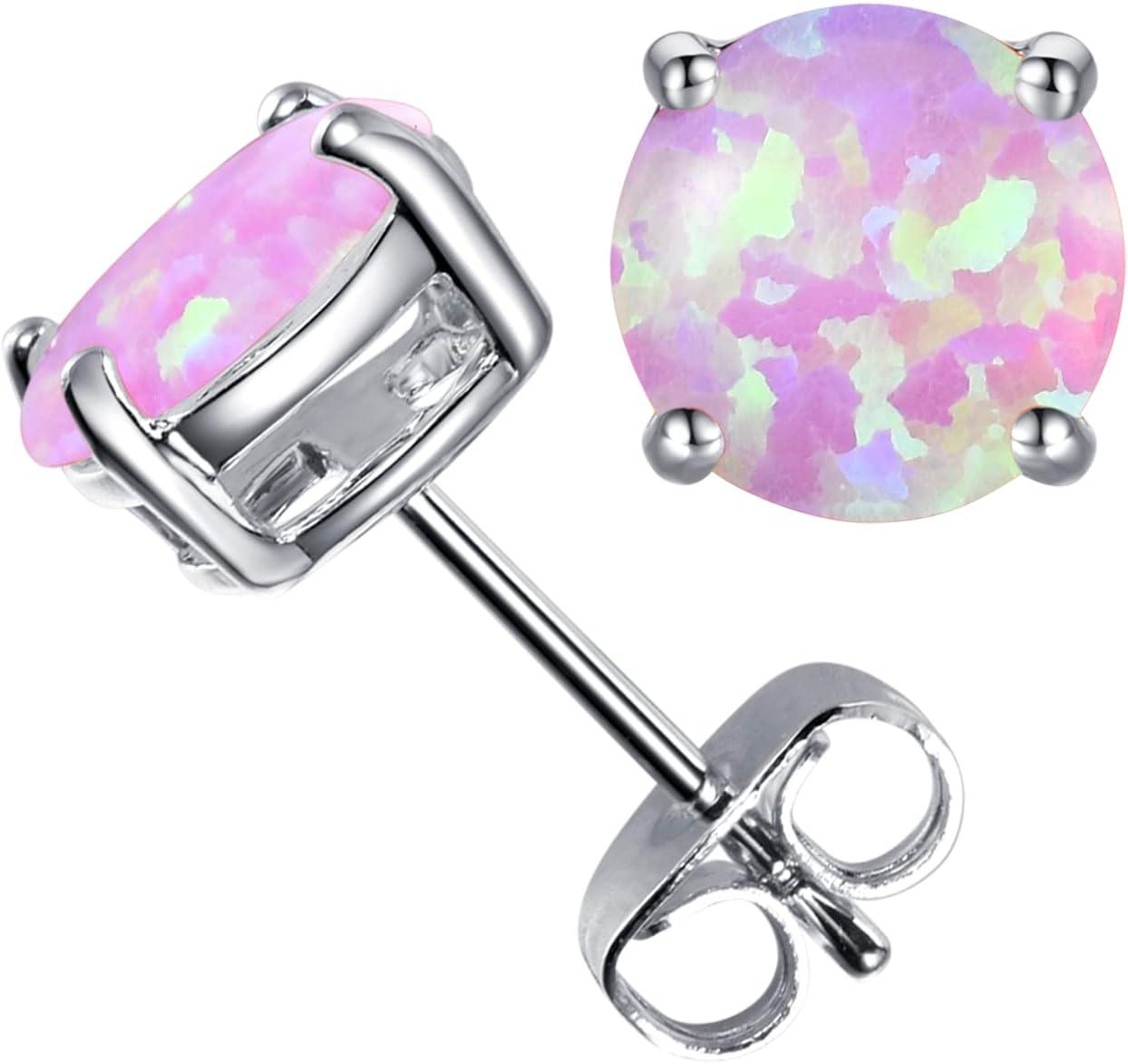 KDTONG Multi Colors fire Opal Stud Earrings Birthstone Earrings For Women 8mm