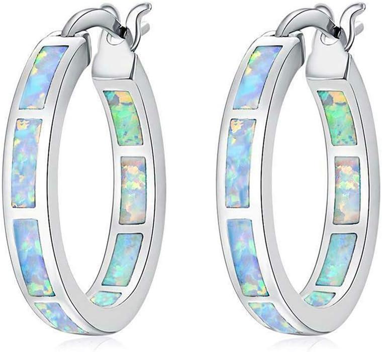 KDTONG Sterling Silver/Rose Gold/Yellow Gold Plated Hoop Earrings 20mm,Multicolor Opal Small Hoop Earrings for Women Girls Hypoallergenic Jewelry for Sensitive Ears Gemstone Earrings