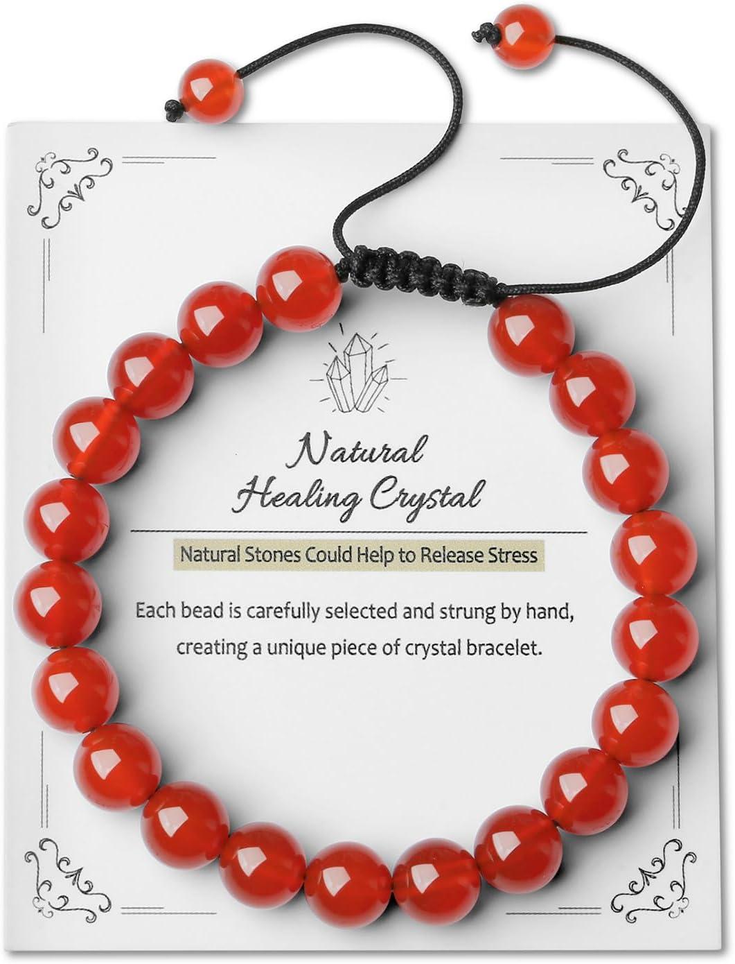 Crystal Bracelets for Woman Men Natural Adjustable Stone Bracelet 8 mm Beaded Bracelets for Women Men