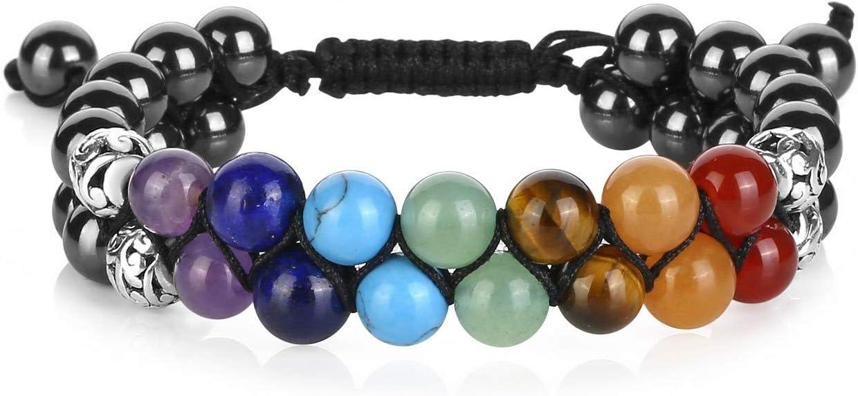 KDTONG Bead Chakra Bracelet 7 Chakras Healing Crystals Bracelet Yoga Stone Beads Bracelets Meditation Relax Anxiety Bangle for Womens Mens