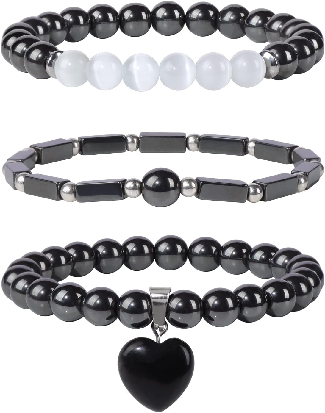 Healing Crystal Beaded Bracelets for Women,Natural Amethyst Gemstones Bracelet,Anxiety Stress Relief Heart Charm Bracelet Handmade purple Jewelry Gifts for Women