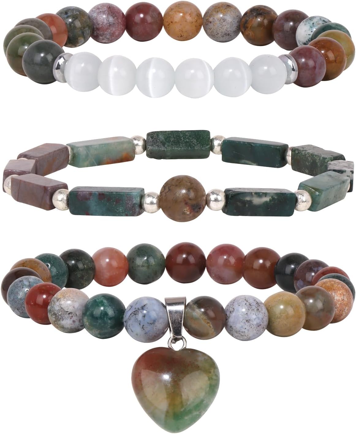 Healing Crystal Beaded Bracelets for Women,Natural Amethyst Gemstones Bracelet,Anxiety Stress Relief Heart Charm Bracelet Handmade purple Jewelry Gifts for Women