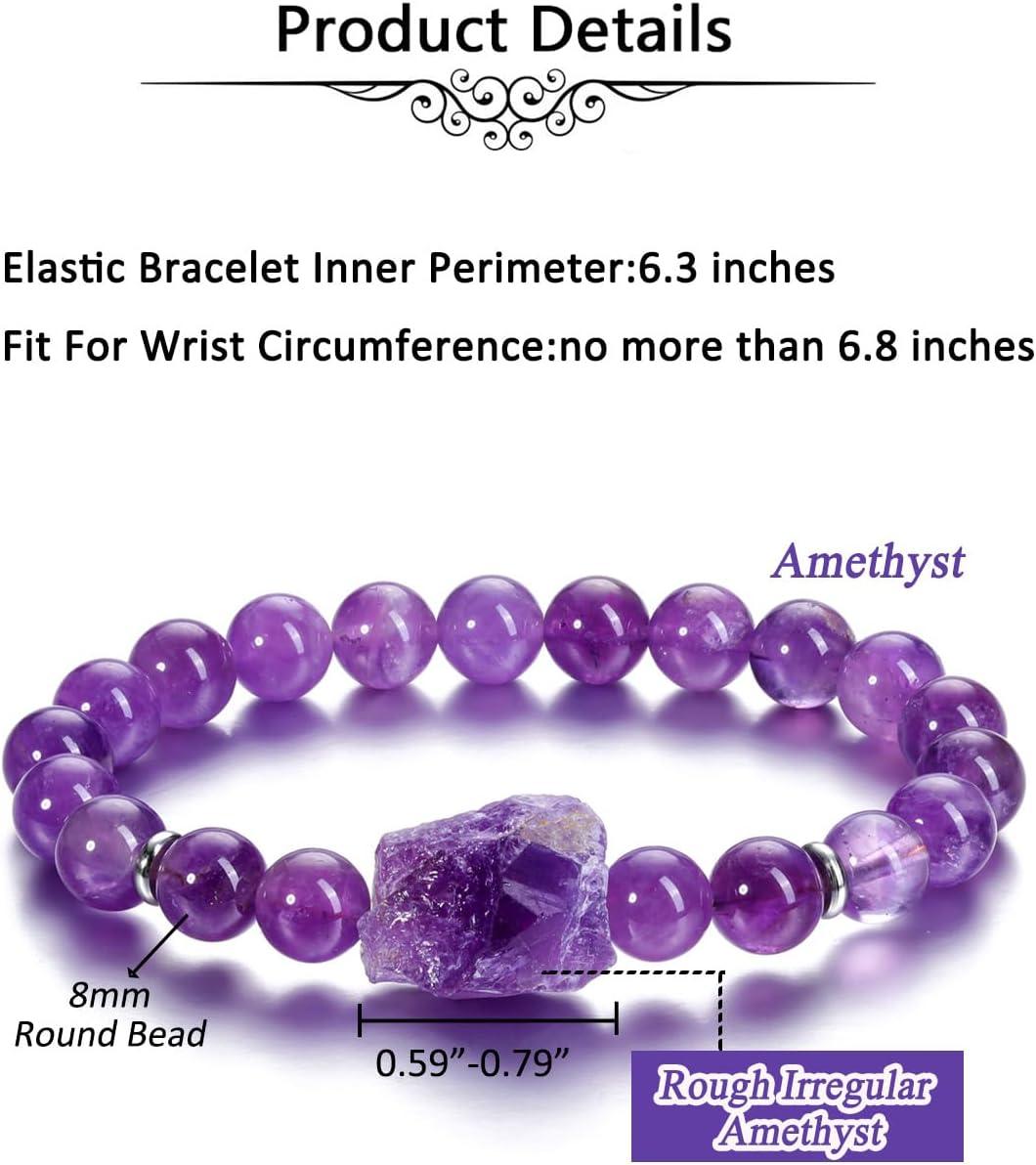 Amethyst Crystal Beaded Bracelet for Women,Natural Gem Semi Precious Reiki Healing Crystal Energy Quartz Bracelet,Handmade 8mm Round Stone Beads Stretch Bracelet