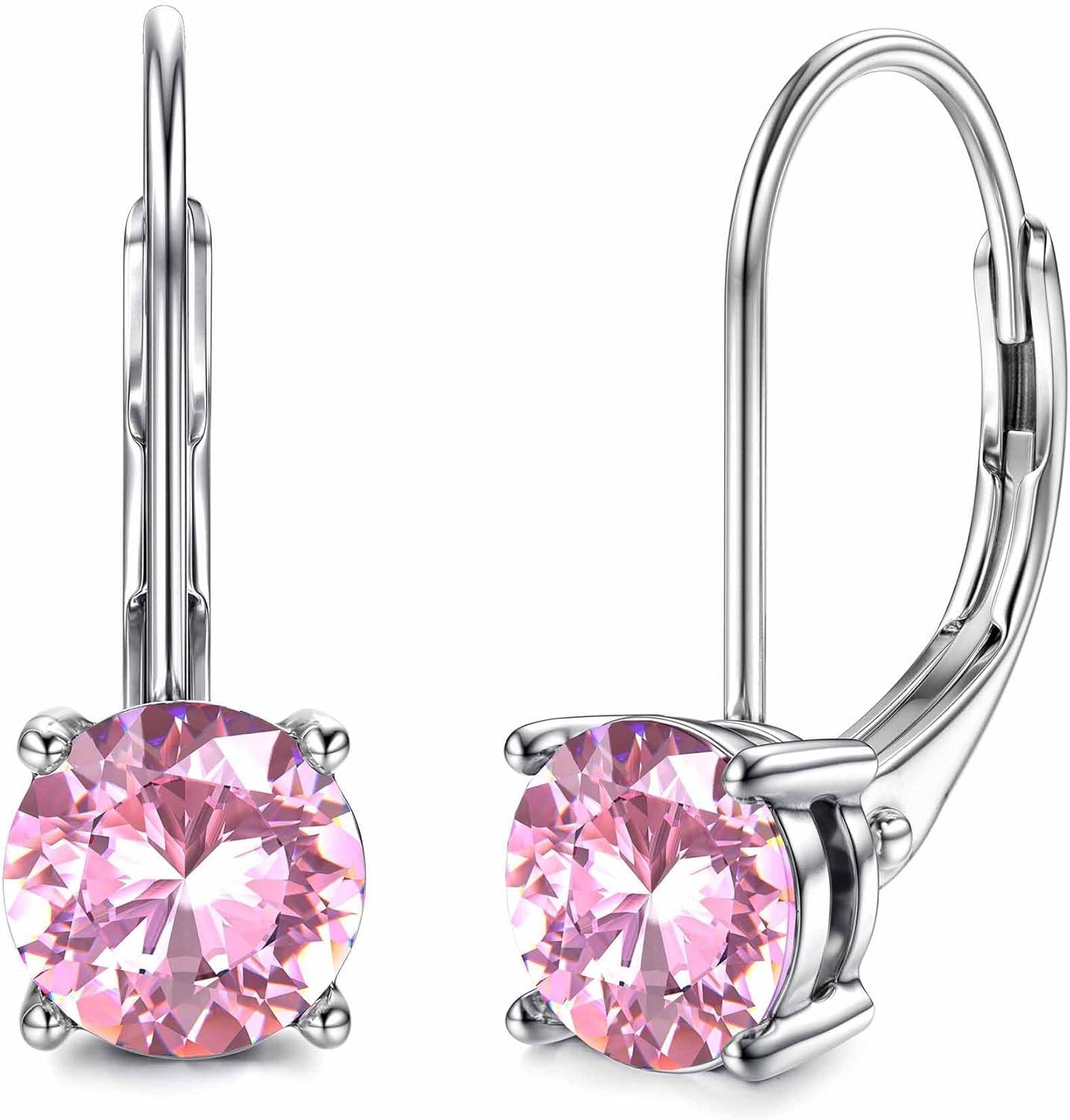 Moissanite Earrings,1.0ct-2.0ct D Color Brilliant Round Cut Lab Created Diamond Earrings 18K White Gold Plated Sterling Silver Dangle Earrings Moissanite Leverback Drop Earrings