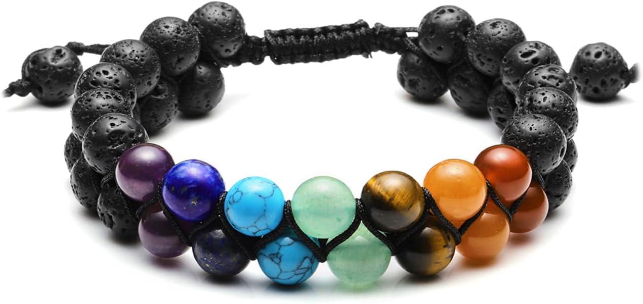 KDTONG Bead Chakra Bracelet 7 Chakras Healing Crystals Bracelet Yoga Stone Beads Bracelets Meditation Relax Anxiety Bangle for Womens Mens