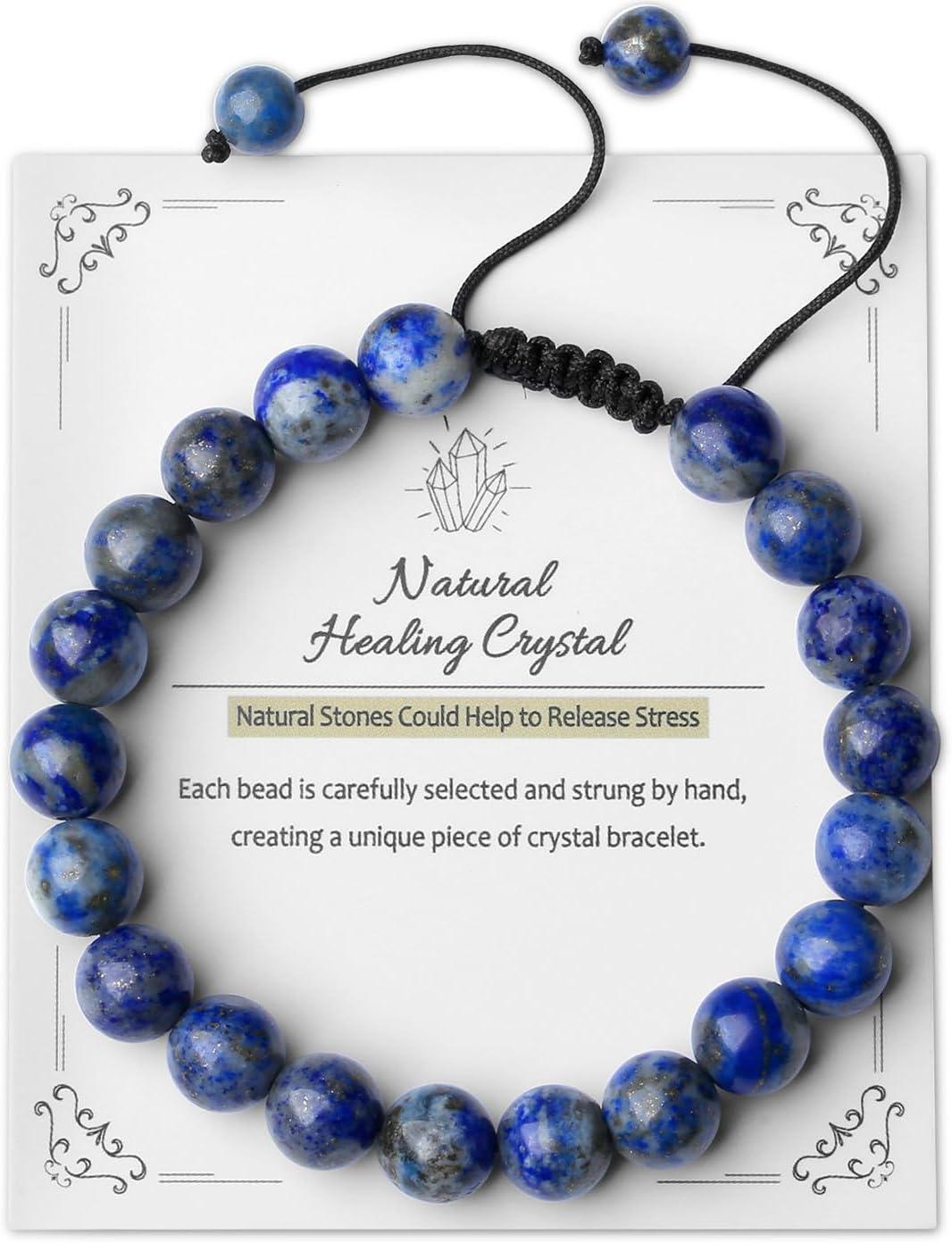 Crystal Bracelets for Woman Men Natural Adjustable Stone Bracelet 8 mm Beaded Bracelets for Women Men