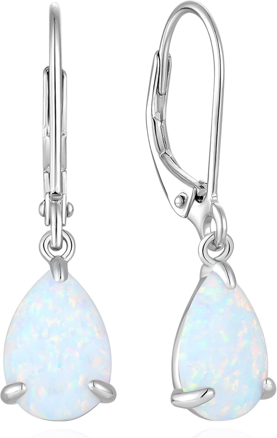 Dangle Drop Earrings 925 Sterling Silver Solitaire Leverback Earring Teardrop Created Opal Jewelry Gifts for Women