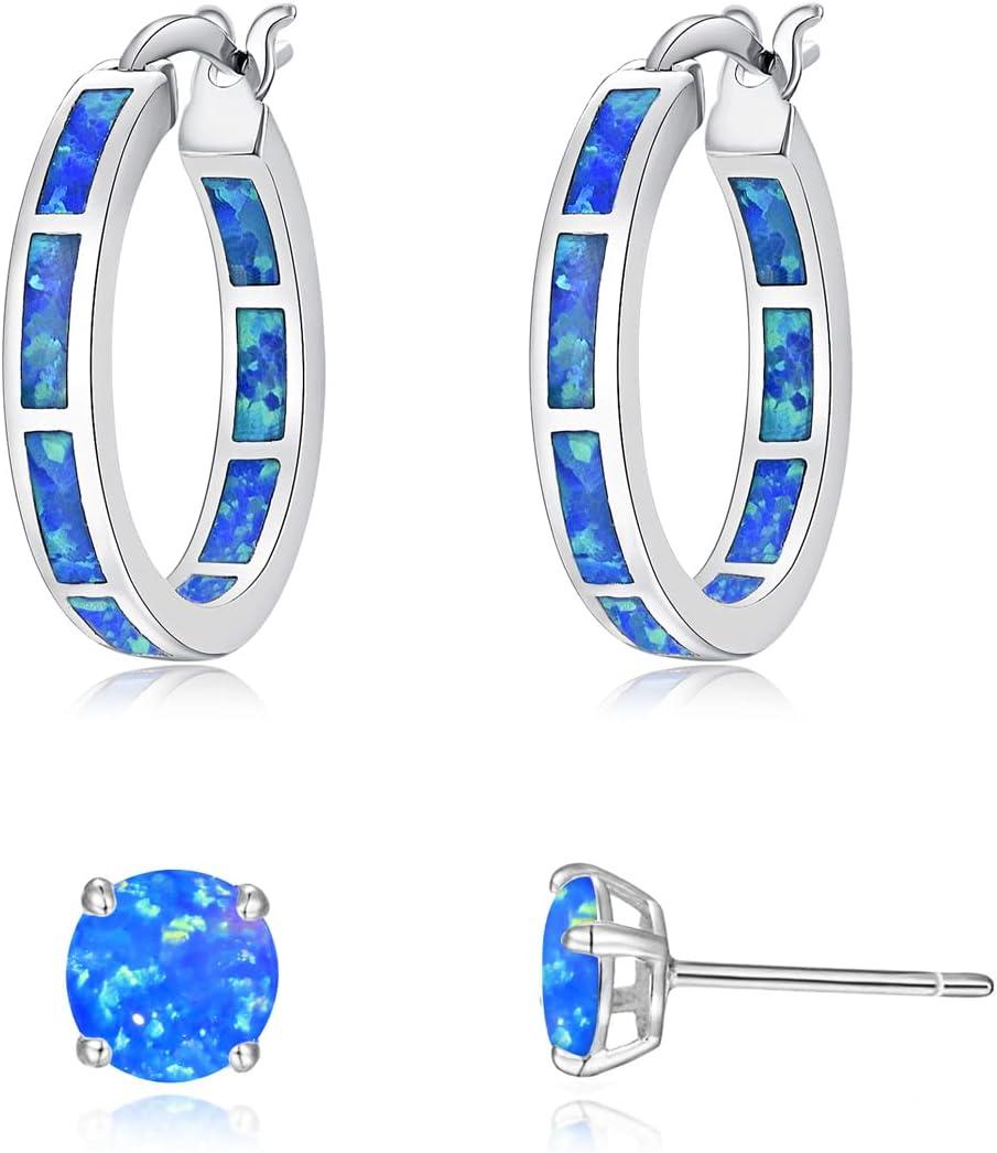 KDTONG Sterling Silver/Rose Gold/Yellow Gold Plated Hoop Earrings 20mm,Multicolor Opal Small Hoop Earrings for Women Girls Hypoallergenic Jewelry for Sensitive Ears Gemstone Earrings