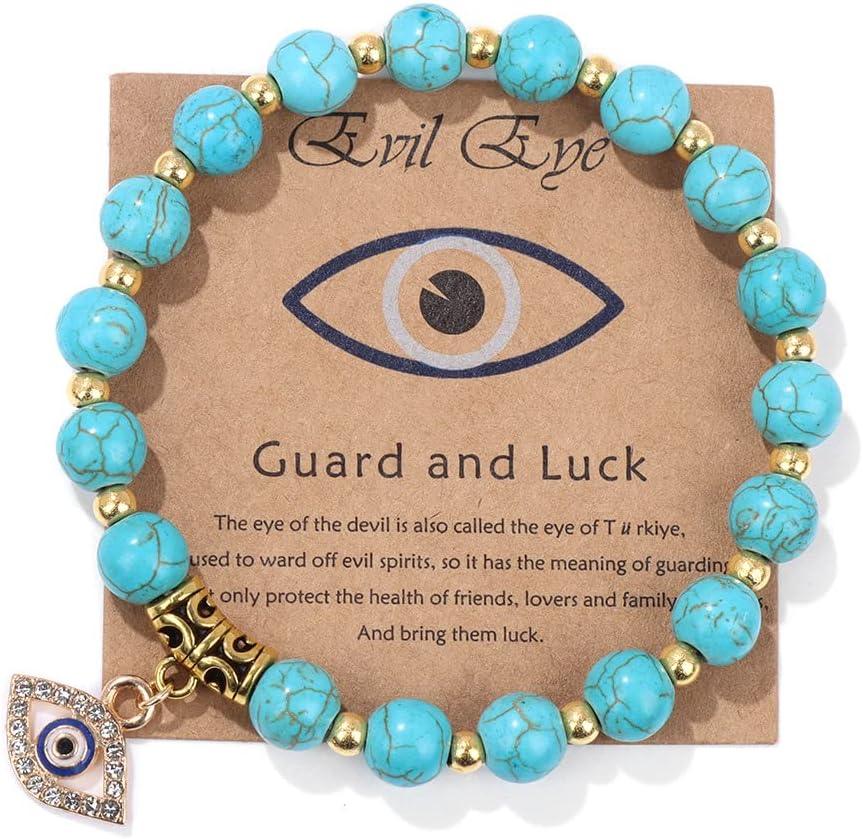 KDTONG Evil Eye Bracelet for Women Men Natural Stone Beads Handmade Bracelet Inspirational Bracelet with Gift Message Card Kabbalah Protection Good Luck Jewelry Gift