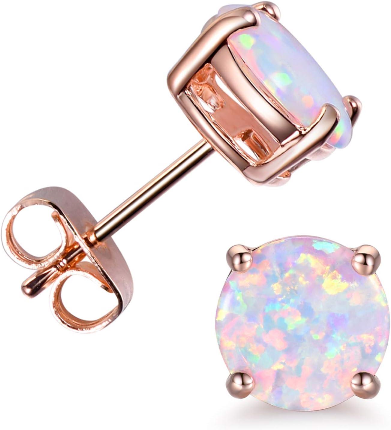 KDTONG Multi Colors fire Opal Stud Earrings Birthstone Earrings For Women 8mm