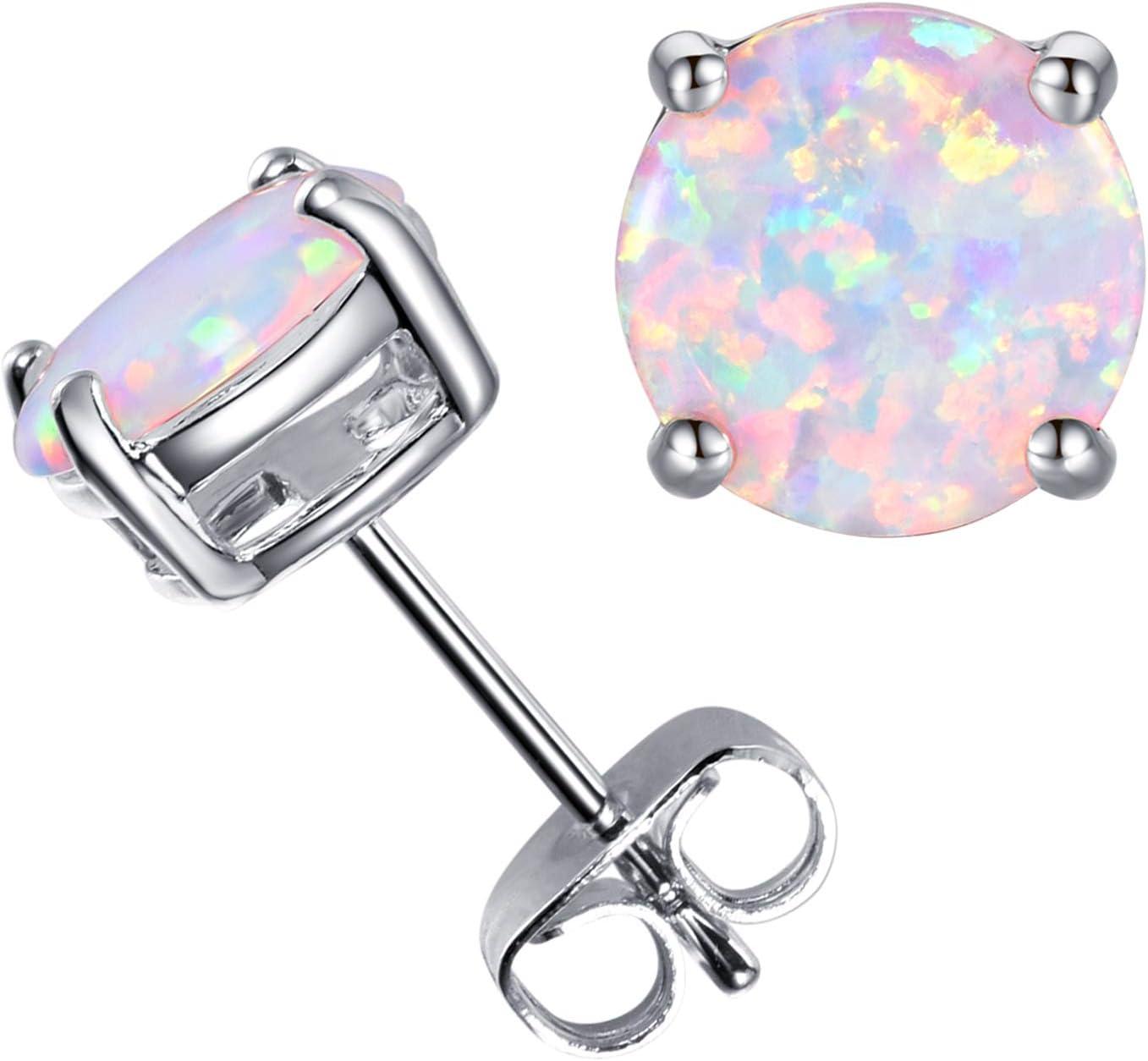 KDTONG Multi Colors fire Opal Stud Earrings Birthstone Earrings For Women 8mm
