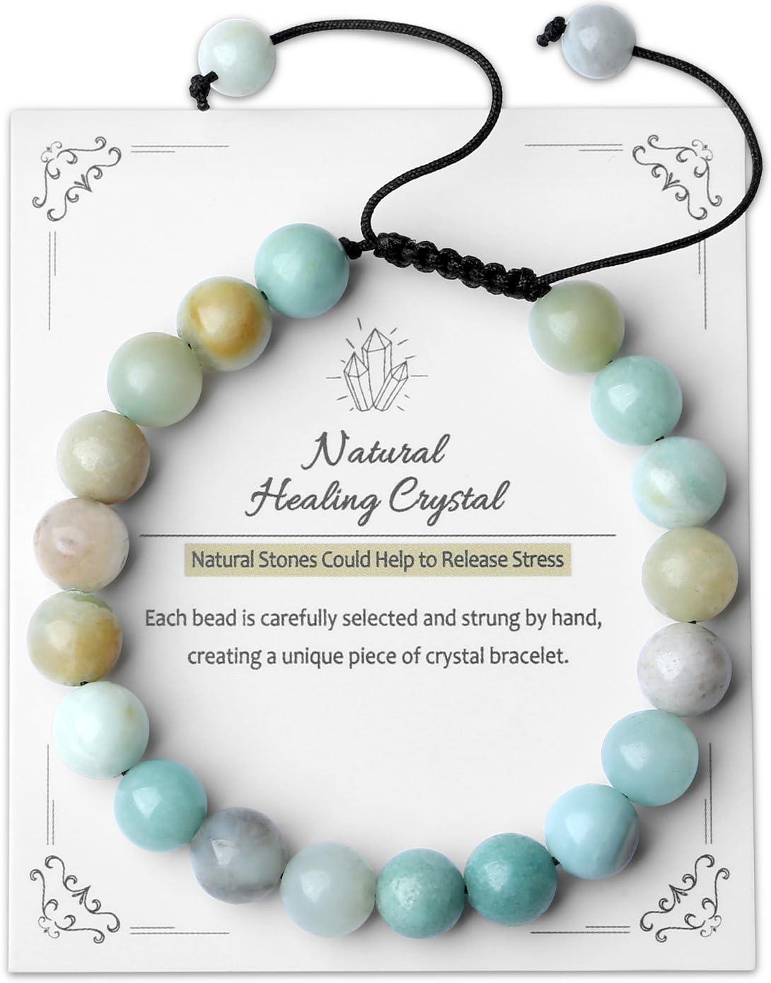 Crystal Bracelets for Woman Men Natural Adjustable Stone Bracelet 8 mm Beaded Bracelets for Women Men