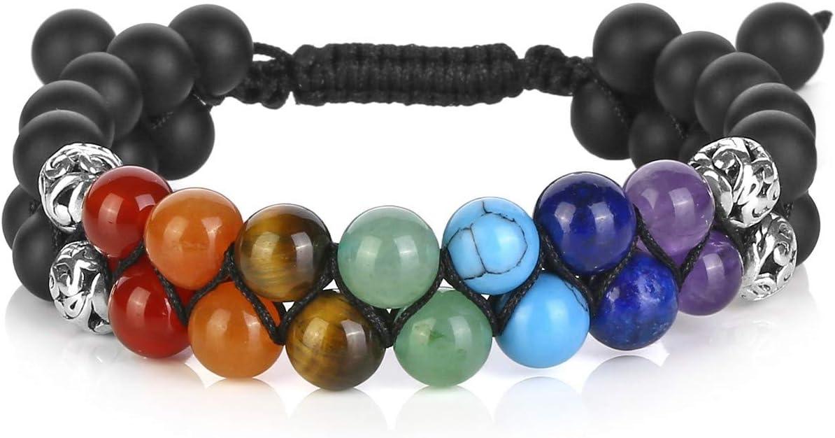 KDTONG Bead Chakra Bracelet 7 Chakras Healing Crystals Bracelet Yoga Stone Beads Bracelets Meditation Relax Anxiety Bangle for Womens Mens