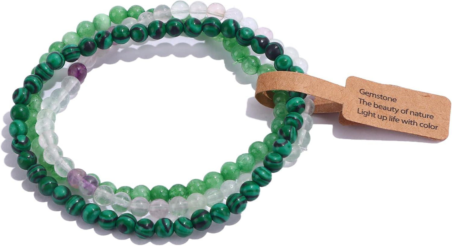 3PCS Crystal Bracelets for Women Men 4mm Semi-Precious Gemstone Beaded Bracelets Round Gemstones Elastic Stretch Bracelet Yoga Bracelets Unisex Jewelry
