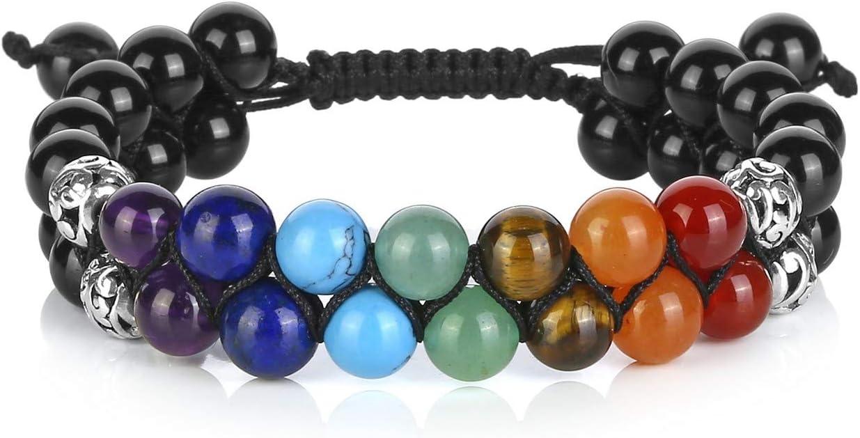 KDTONG Bead Chakra Bracelet 7 Chakras Healing Crystals Bracelet Yoga Stone Beads Bracelets Meditation Relax Anxiety Bangle for Womens Mens