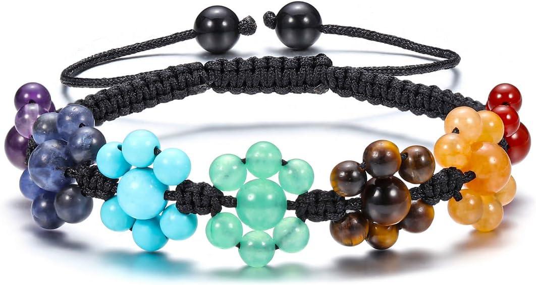 KDTONG Bead Chakra Bracelet 7 Chakras Healing Crystals Bracelet Yoga Stone Beads Bracelets Meditation Relax Anxiety Bangle for Womens Mens