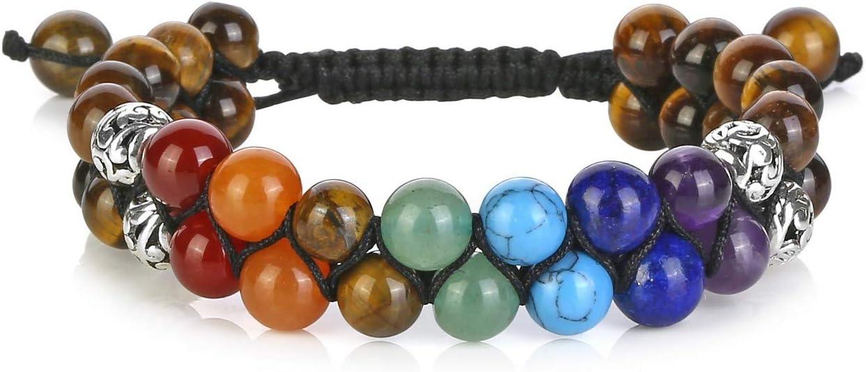 KDTONG Bead Chakra Bracelet 7 Chakras Healing Crystals Bracelet Yoga Stone Beads Bracelets Meditation Relax Anxiety Bangle for Womens Mens