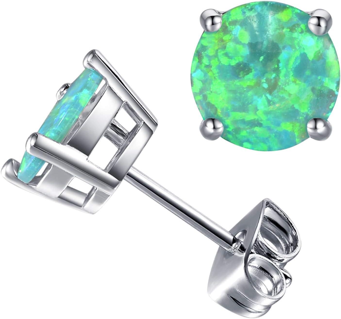 KDTONG Multi Colors fire Opal Stud Earrings Birthstone Earrings For Women 8mm