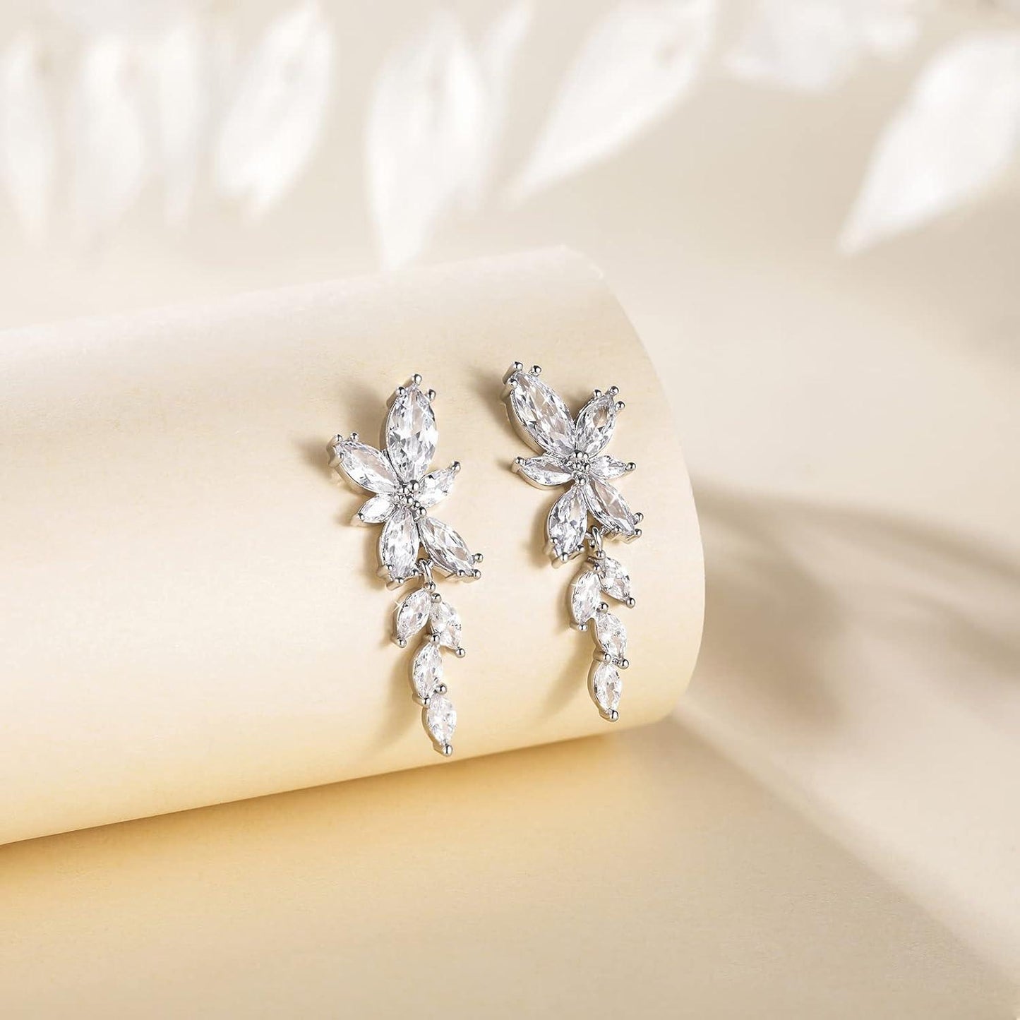 Silver Dangle Earrings for Women Cubic Zirconia Marquise Bridal Wedding Earrings 925 Sterling Silver Post Engagement Earring