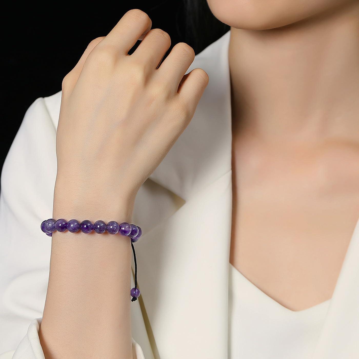 Crystal Bracelets for Woman Men Natural Adjustable Stone Bracelet 8 mm Beaded Bracelets for Women Men