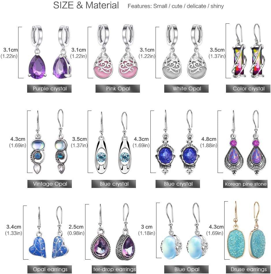 KDTONG 12 Pairs Teardrop Druse Crystal Drop Dangle Earrings for Women Cubic Zirconia Huggie Hoop Earring Jewelry Set Christmas Gifts