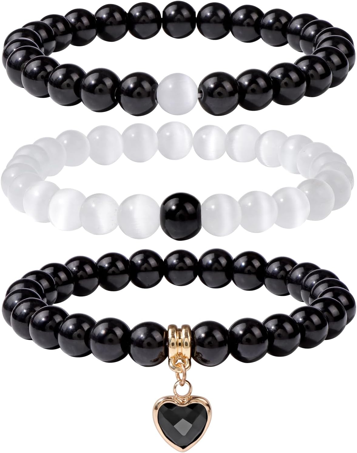 Healing Crystal Beaded Bracelets for Women,Natural Amethyst Gemstones Bracelet,Anxiety Stress Relief Heart Charm Bracelet Handmade purple Jewelry Gifts for Women
