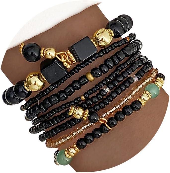 8PCS Beaded Bracelets for Women, Multilayered Stackable Strand Stretch Bead Bracelet Pack Handmade Trendy Bohemian Charm Jewelry