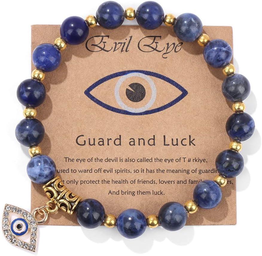 KDTONG Evil Eye Bracelet for Women Men Natural Stone Beads Handmade Bracelet Inspirational Bracelet with Gift Message Card Kabbalah Protection Good Luck Jewelry Gift