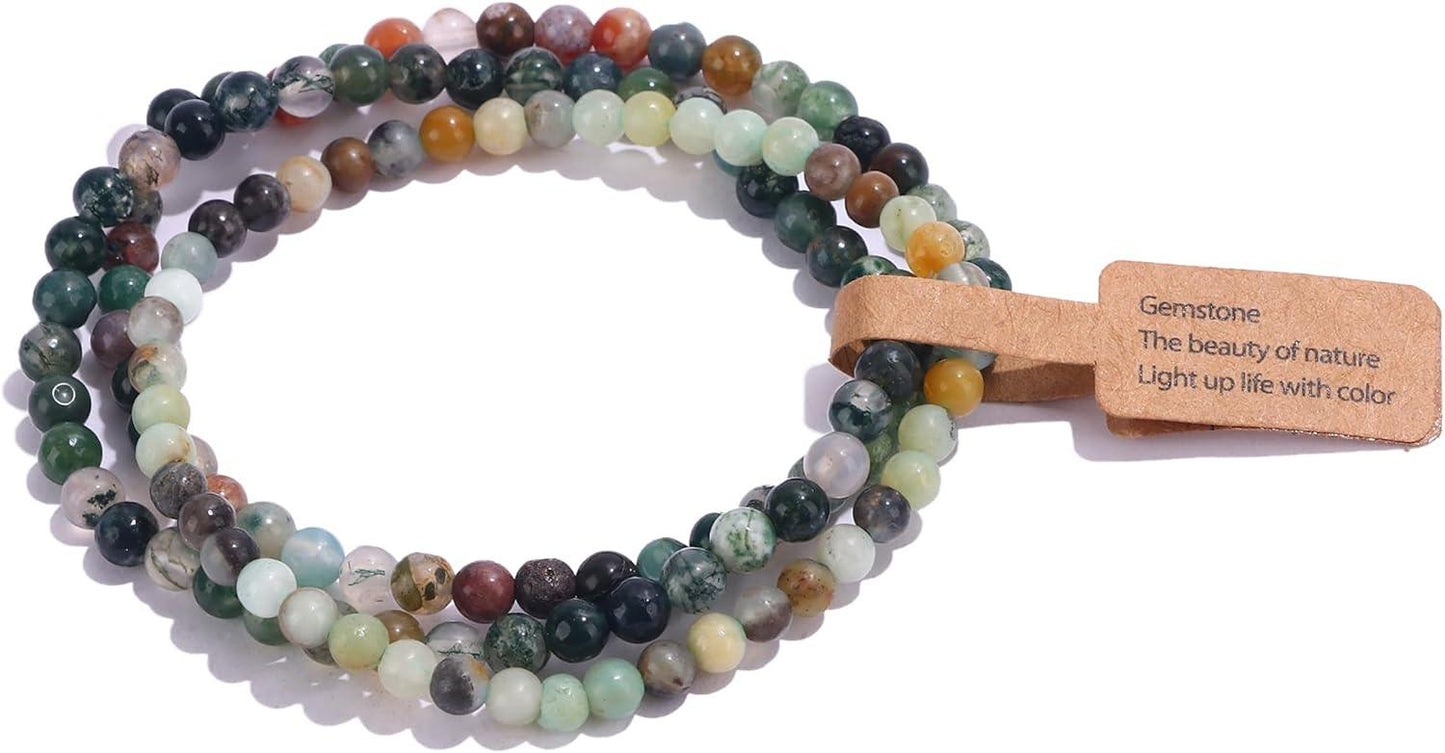 3PCS Crystal Bracelets for Women Men 4mm Semi-Precious Gemstone Beaded Bracelets Round Gemstones Elastic Stretch Bracelet Yoga Bracelets Unisex Jewelry