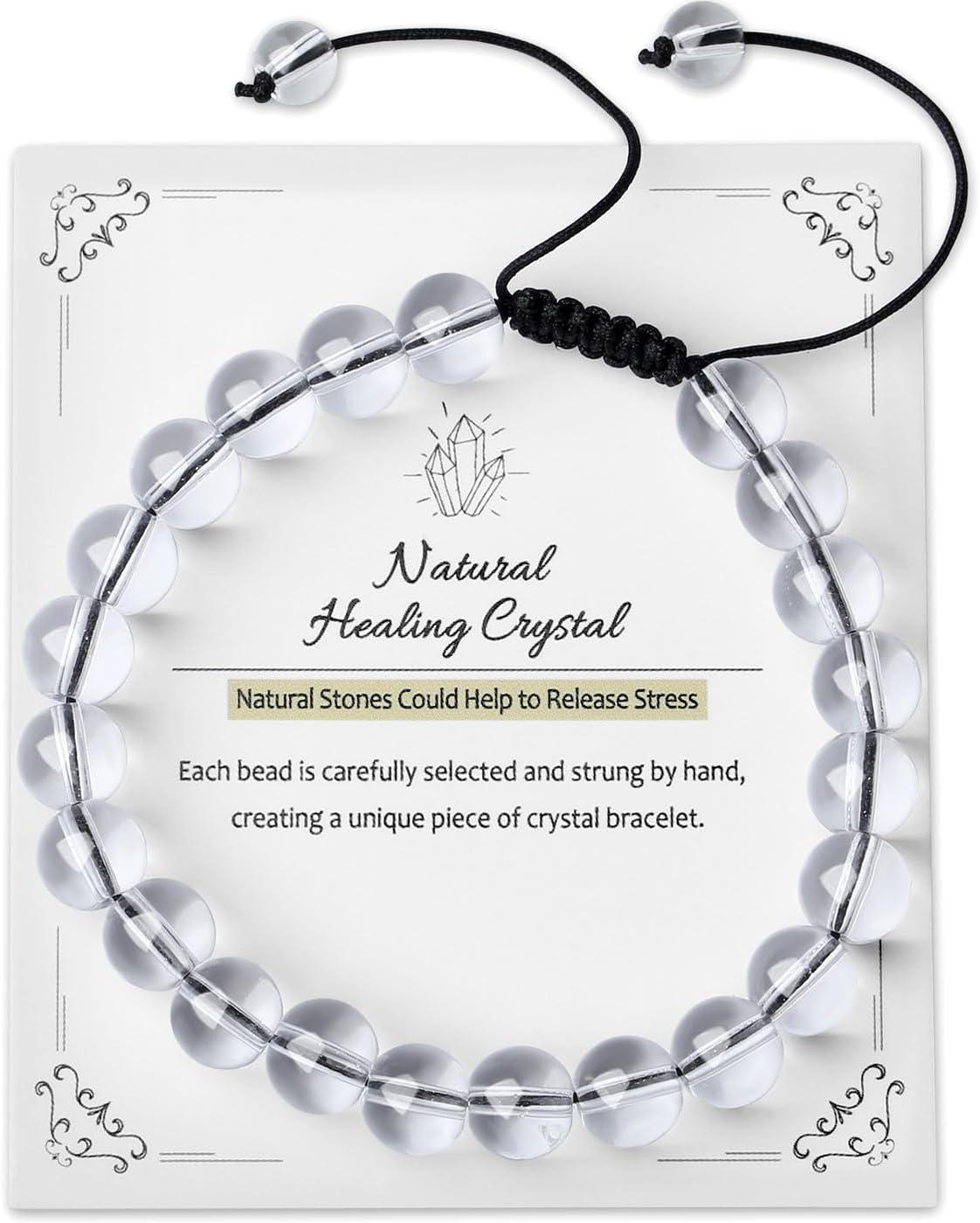 Crystal Bracelets for Woman Men Natural Adjustable Stone Bracelet 8 mm Beaded Bracelets for Women Men
