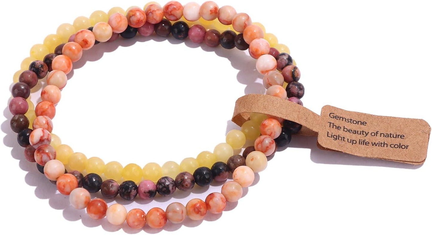 3PCS Crystal Bracelets for Women Men 4mm Semi-Precious Gemstone Beaded Bracelets Round Gemstones Elastic Stretch Bracelet Yoga Bracelets Unisex Jewelry
