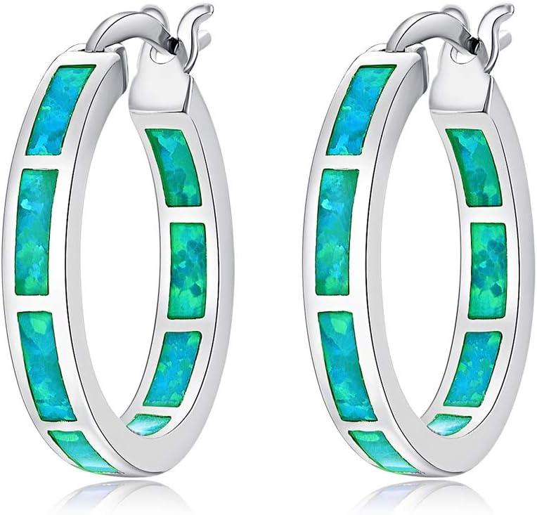 KDTONG Sterling Silver/Rose Gold/Yellow Gold Plated Hoop Earrings 20mm,Multicolor Opal Small Hoop Earrings for Women Girls Hypoallergenic Jewelry for Sensitive Ears Gemstone Earrings