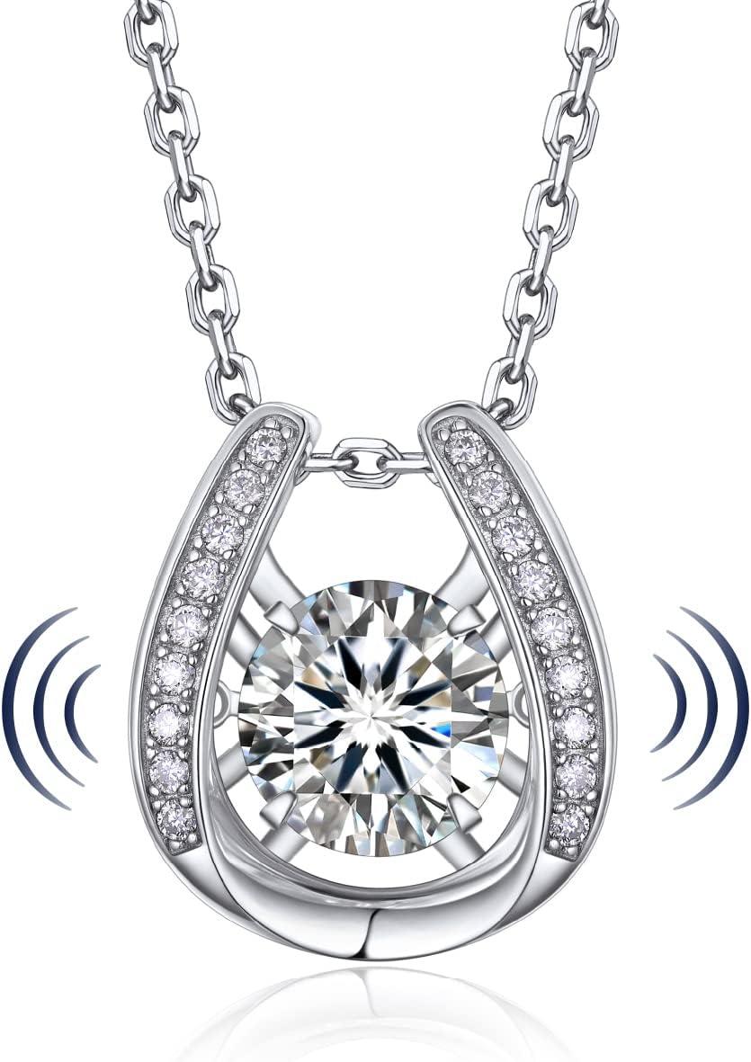 Heart Necklace for Women, Sparkling Gift for Her, 1Carat Moissanite Heart Pendent for Her, 925 Sterling Silver Dance Necklace for Anniversary Christmas Valentines