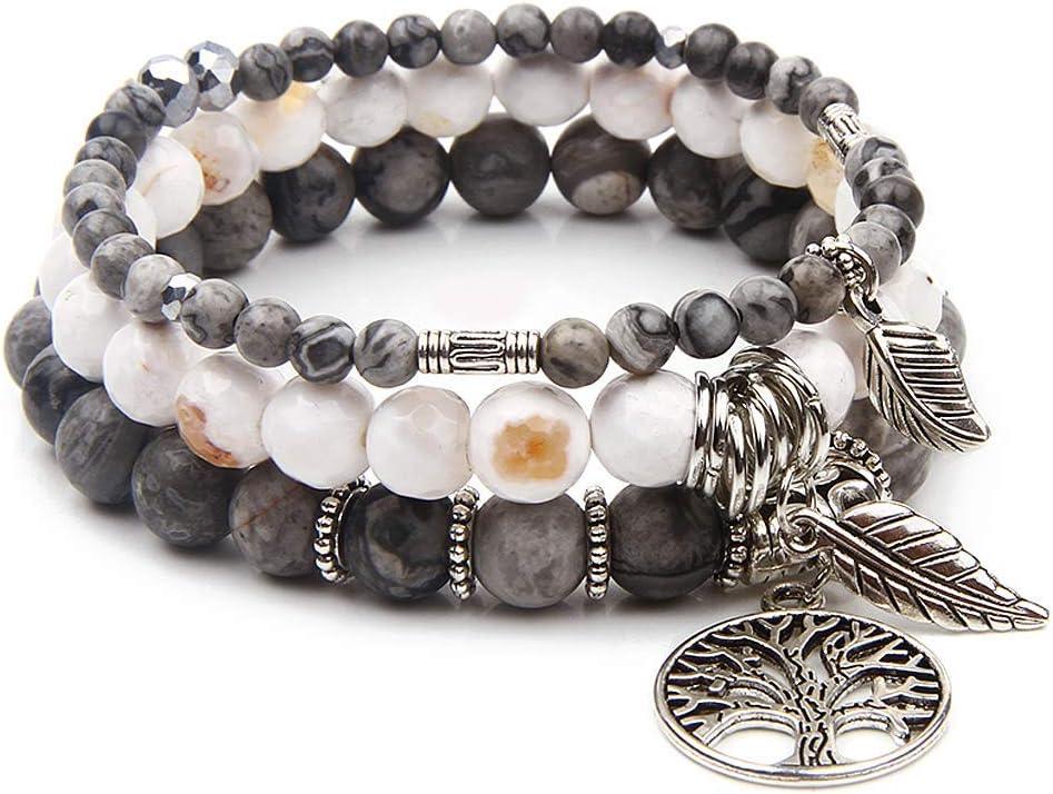 Beaded Bracelets for Women, Healing Stone Crystal Bracelets Tree of Life Bracelet Yoga Stretch Chakra Bracelet Set Jewelry Gifts