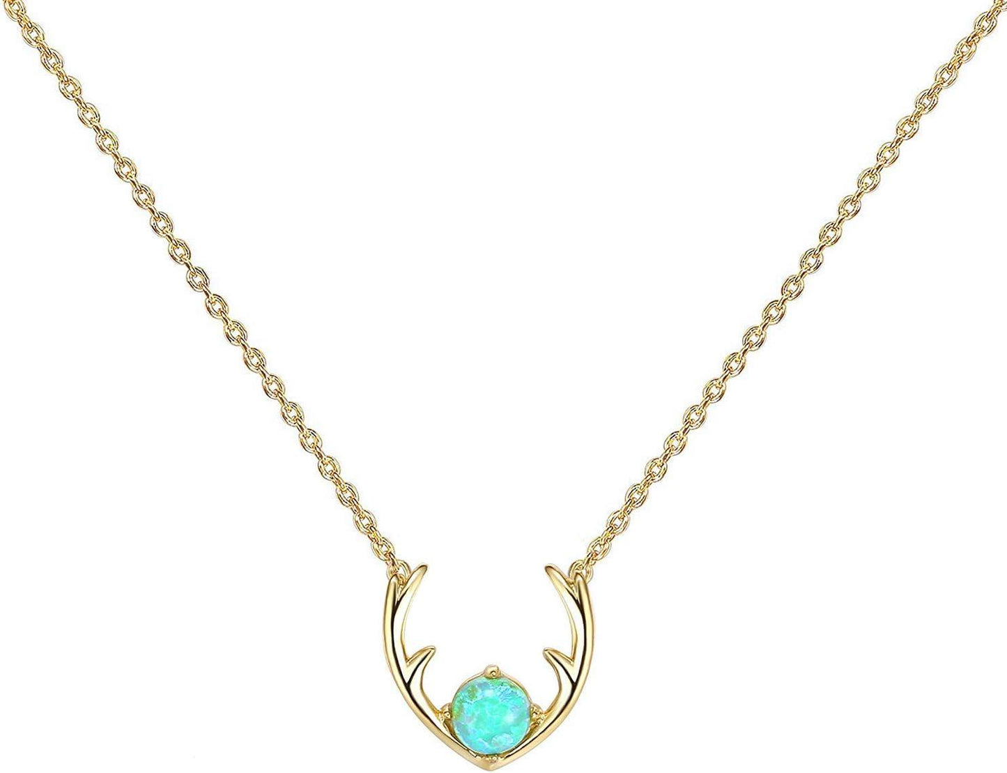 KDTONG 14K Gold Plated Opal Pendant Necklaces for Women | Created Opal Cubic Zirconia Dainty Necklace | Butterfly Round Triangle Antler Bar Pendants
