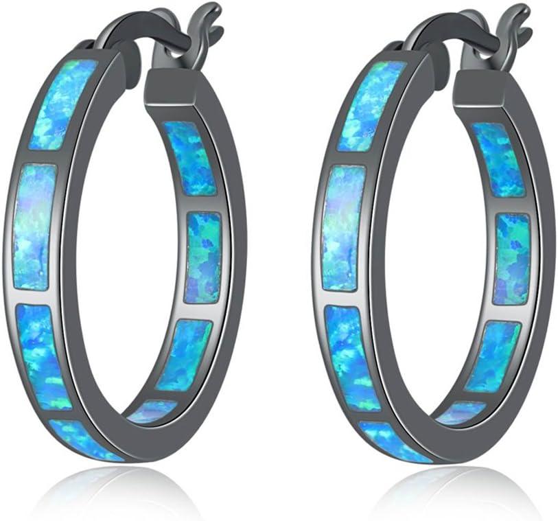 KDTONG Sterling Silver/Rose Gold/Yellow Gold Plated Hoop Earrings 20mm,Multicolor Opal Small Hoop Earrings for Women Girls Hypoallergenic Jewelry for Sensitive Ears Gemstone Earrings