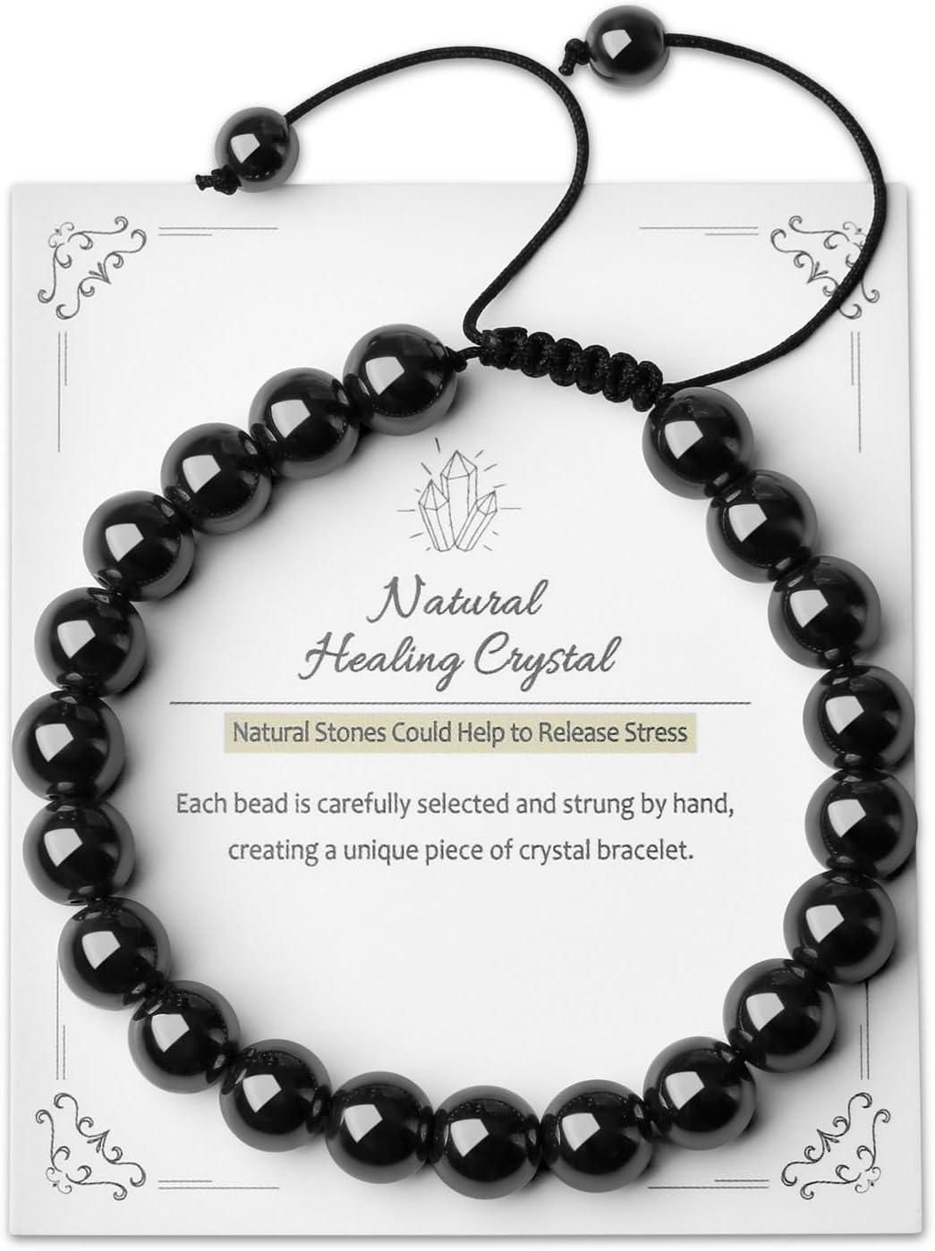 Crystal Bracelets for Woman Men Natural Adjustable Stone Bracelet 8 mm Beaded Bracelets for Women Men