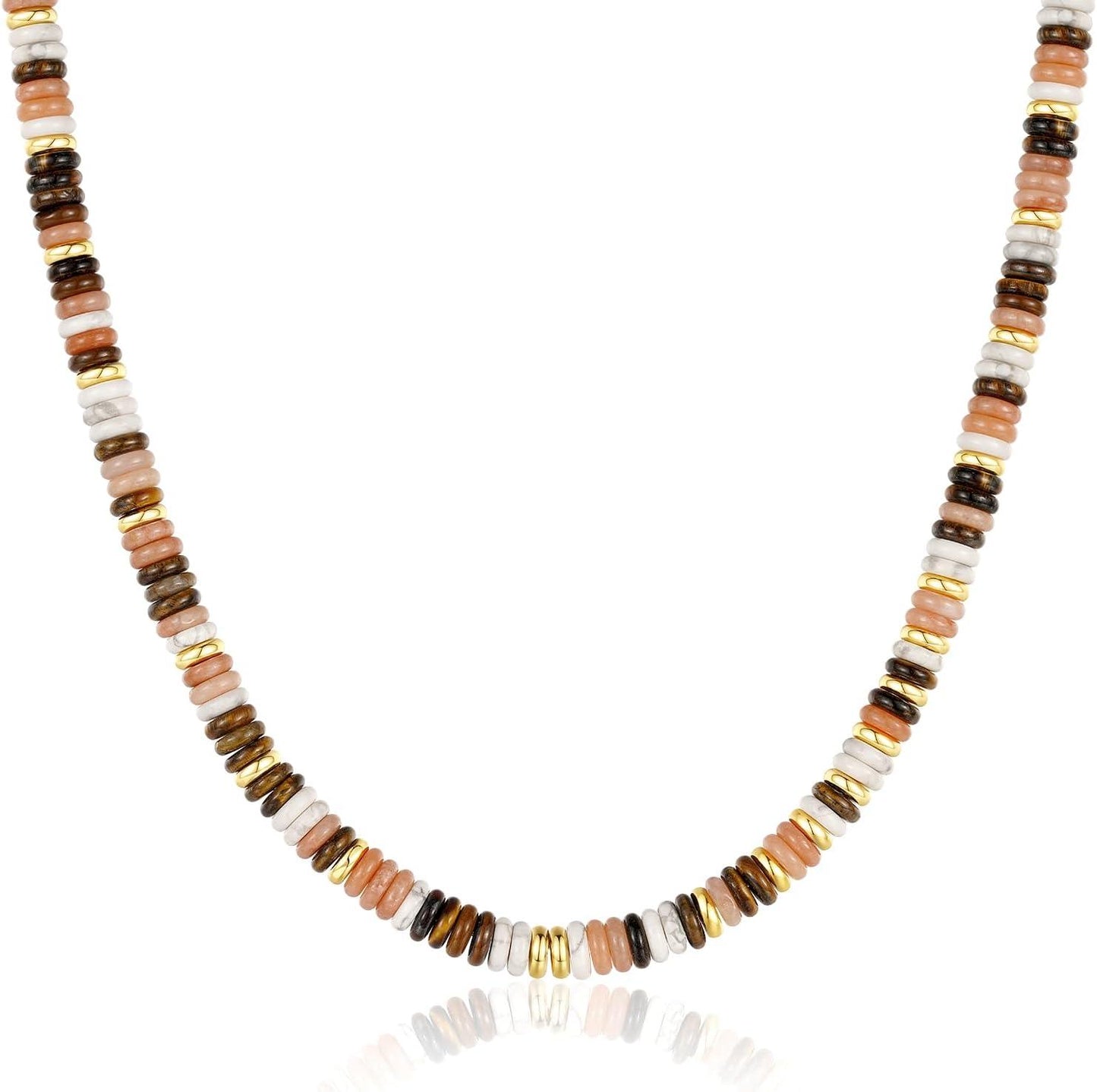 Beaded Choker Necklace for Women, Gemstone Choker Natural Stone Freshwater Pearl Surfer Necklaces 14K Gold Plated Summer Beach Handmade Jewelry